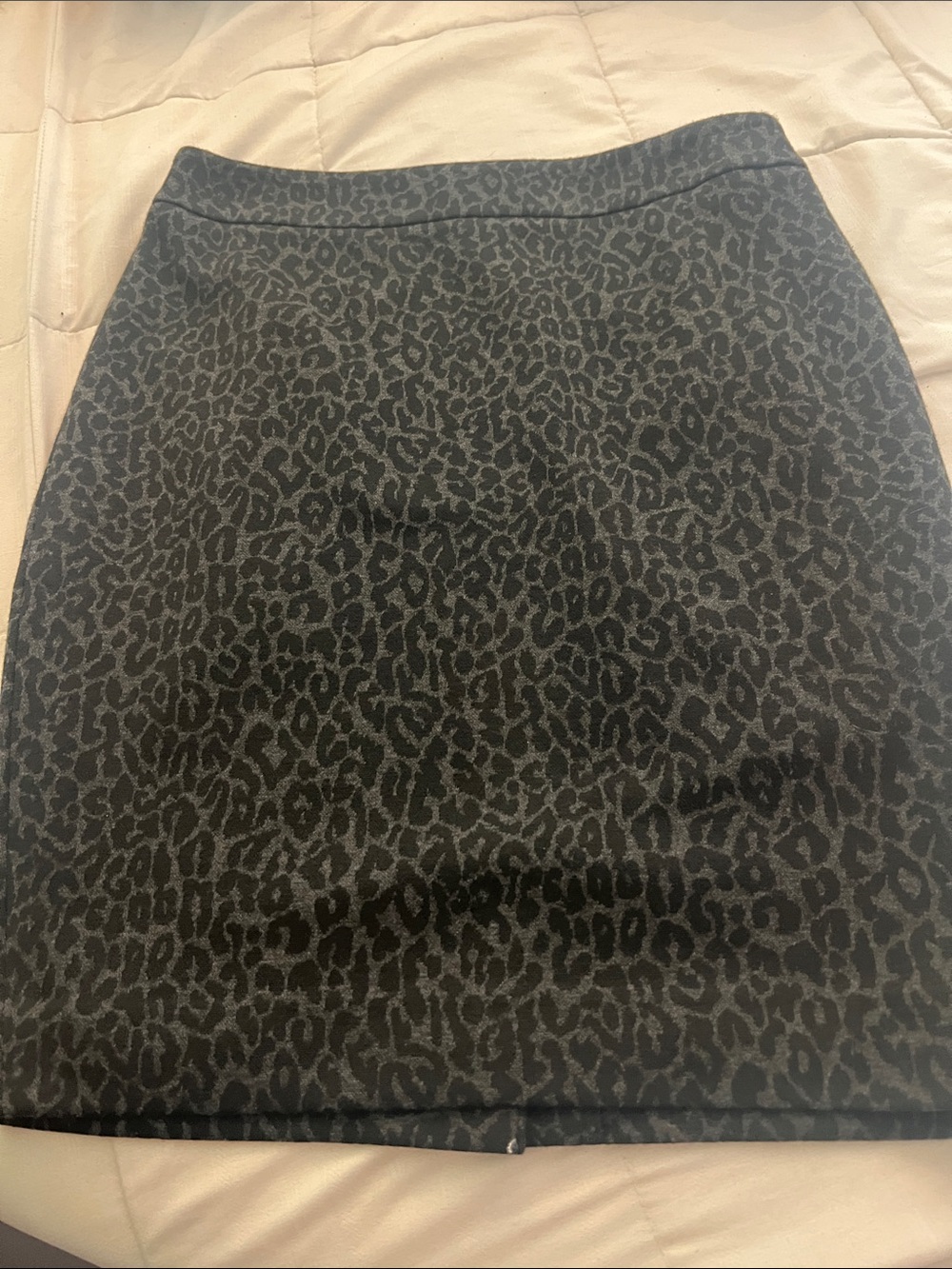 LOFT Black and Gray Animal-Print Pencil Skirt right above the knee